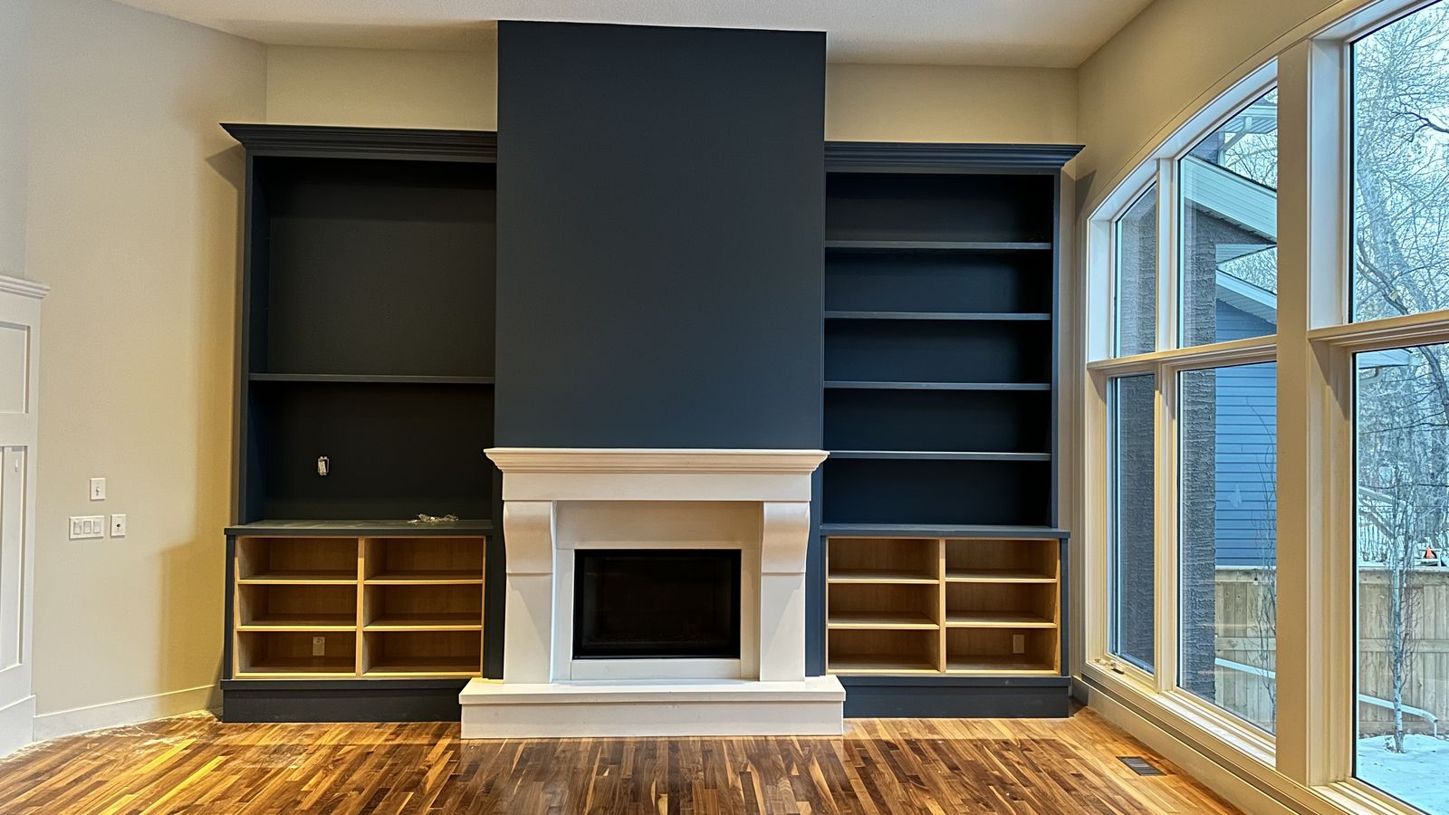 Custom built-in millwork and shelving in a renovated Calgary home