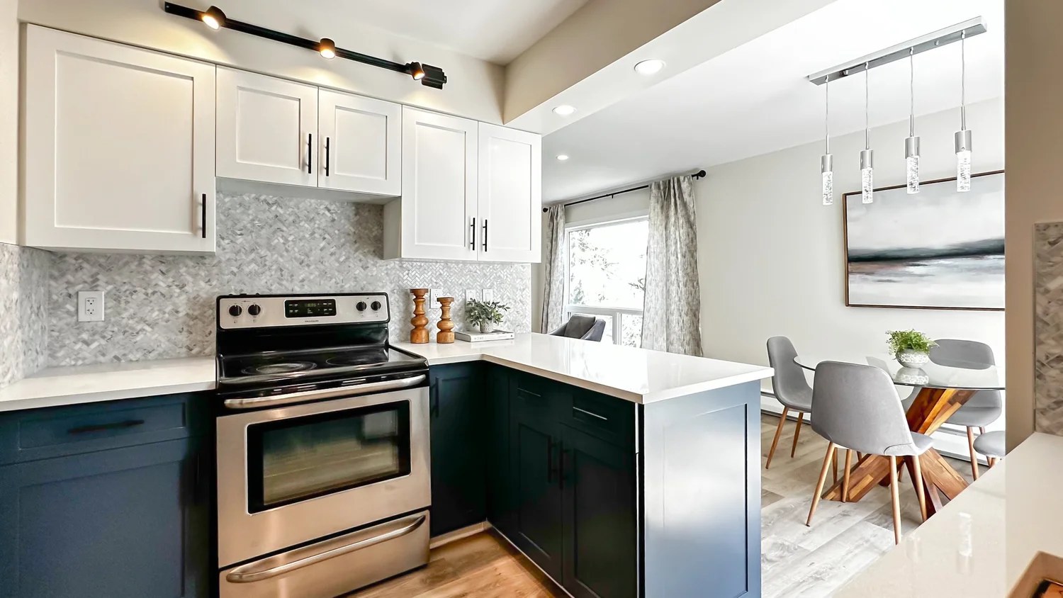 Spray-painted kitchen cabinets, Calgary