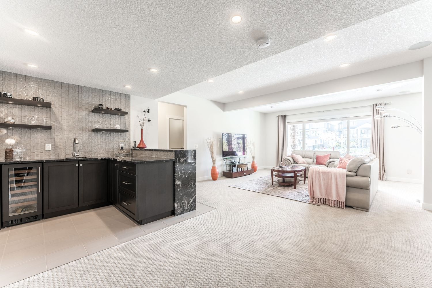 Finished basement with wet bar and living area, Cranbrook